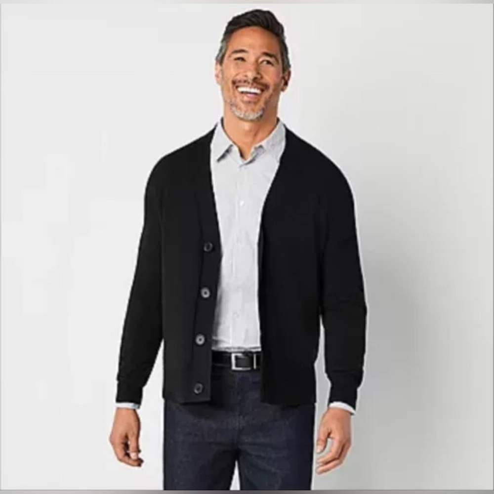 NEW Abbott Elementary Men's 4 Button Black Cardigan L $54